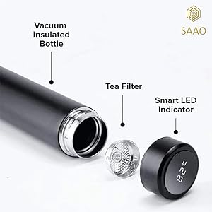 Stainless Steel Sports Water Bottle with LED Temperature Display, Double Wall Vacuum Insulated, 500 ML, Keeps Hot for 24 Hours